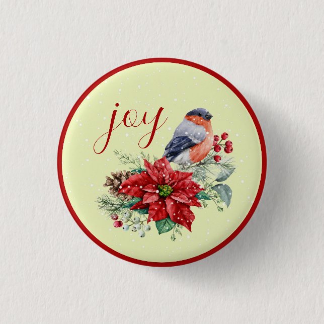 Schöner Vogel auf einer Poinsettia-Anordnung-Taste Button (Vorderseite)
