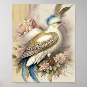 Schöner Vogel Druck Federn Sanfte Neutraltöne Rose Poster