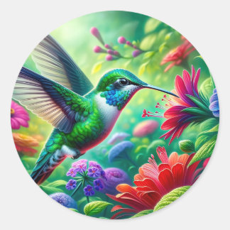 schöner Vogel mit Blume Runder Aufkleber