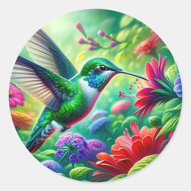 schöner Vogel mit Blume Runder Aufkleber (Vorderseite)