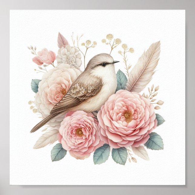 Schöner Vogel & Rosen Poster (Vorne)