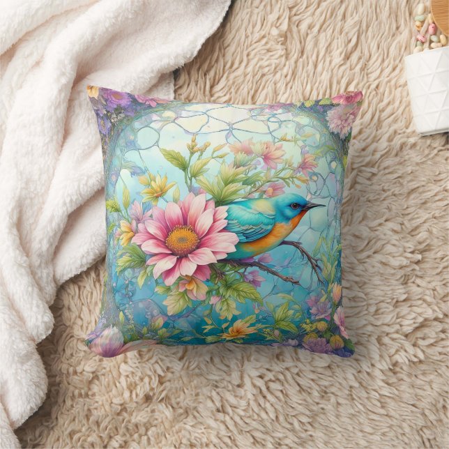 Schöner Vogel unter den Blume Kissen (Decke)