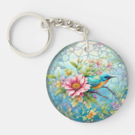 Schöner Vogel unter den Blume Schlüsselanhänger