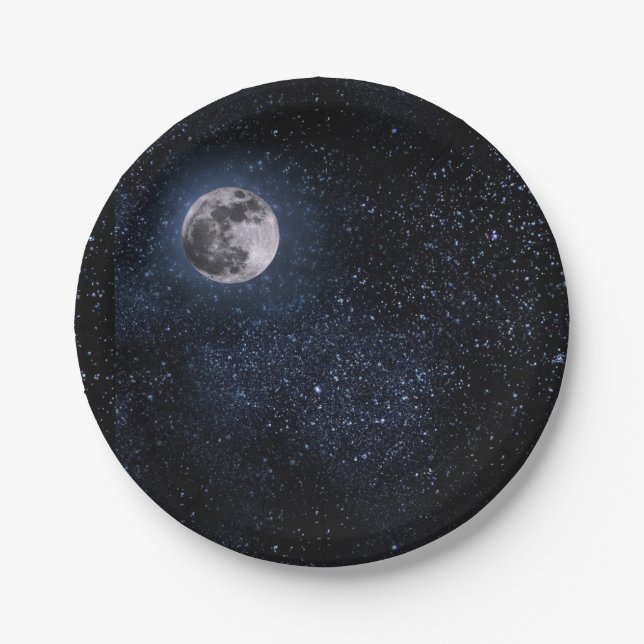 Schöner Vollmond und Sterne Pappteller (Vorderseite)