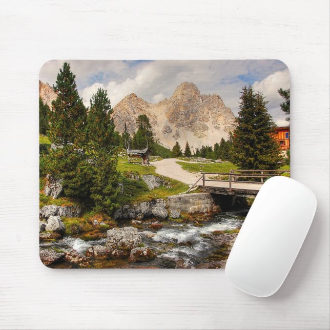 Schöner Wanderweg Fluss, Bäume & Berge Mousepad (Mit Mouse)