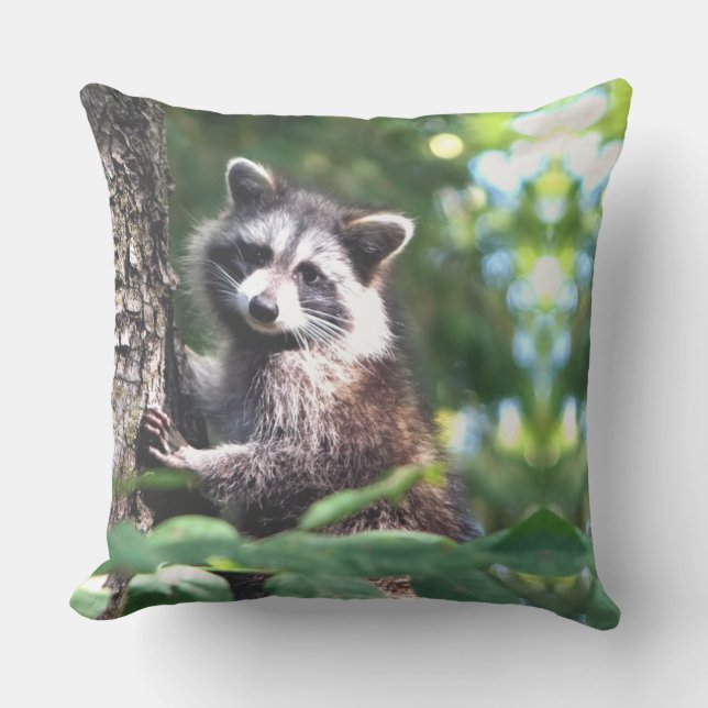 Schöner Waschbär auf dem Dschungel Kissen (Vorderseite)