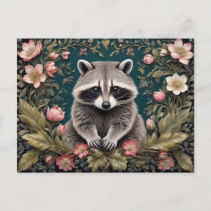 Schöner Waschbär Rosa Floral Postkarte