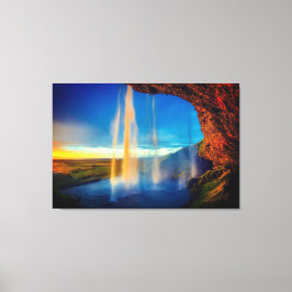 Schöner Wasserfall bei Sonnenuntergang Naturfotogr Leinwanddruck