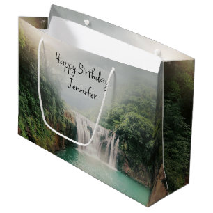 Schöner Wasserfall im Bergwald Geburtstag Große Geschenktüte