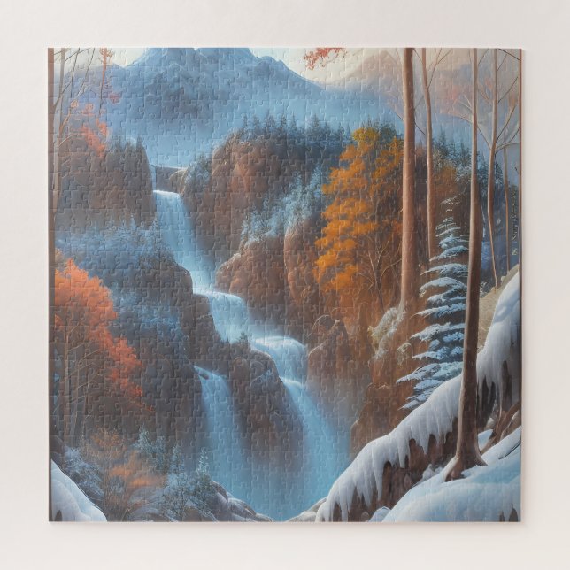 Schöner Wasserfall im Schneewald (Vertikal)