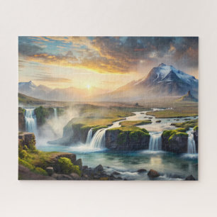 schöner Wasserfall mit einem Fluss in den Bergen