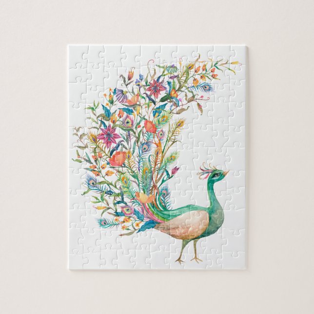 Schöner Wasserfarben grüner Pfau (Vertikal)