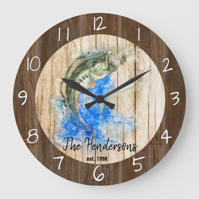 Schöner Wasserfarbenbarsch mit Fliegenfischer Große Wanduhr (Vorderseite)