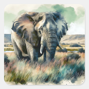 Schöner Wasserfarbenelephant Quadratischer Aufkleber