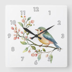 Schöner Wasserfarbenvogel Quadratische Wanduhr