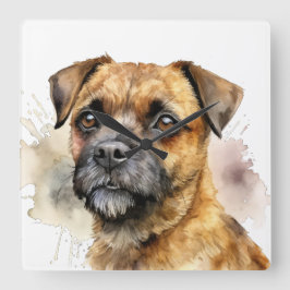 SCHÖNER WASSERFARBGRENZHUND QUADRATISCHE WANDUHR
