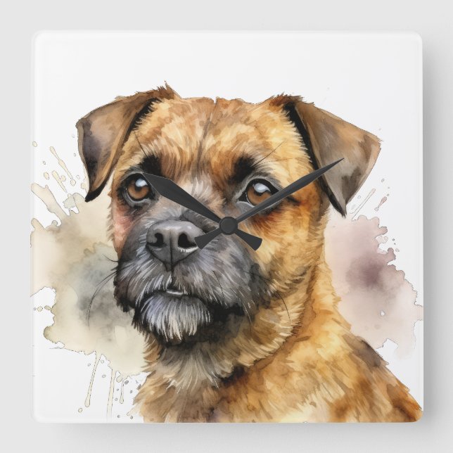 SCHÖNER WASSERFARBGRENZHUND QUADRATISCHE WANDUHR (Vorderseite)