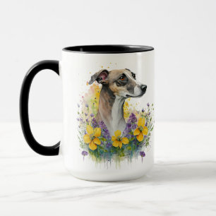 SCHÖNER WASSERFARBHUND MIT BLUME TASSE