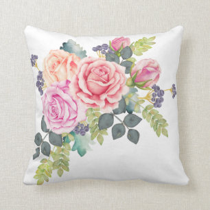 Schöner Watercolor-Blumenstrauß rosa Kissen