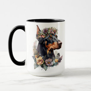 SCHÖNER WATERCOLOR DOBERMAN PINSCHER DOG TASSE