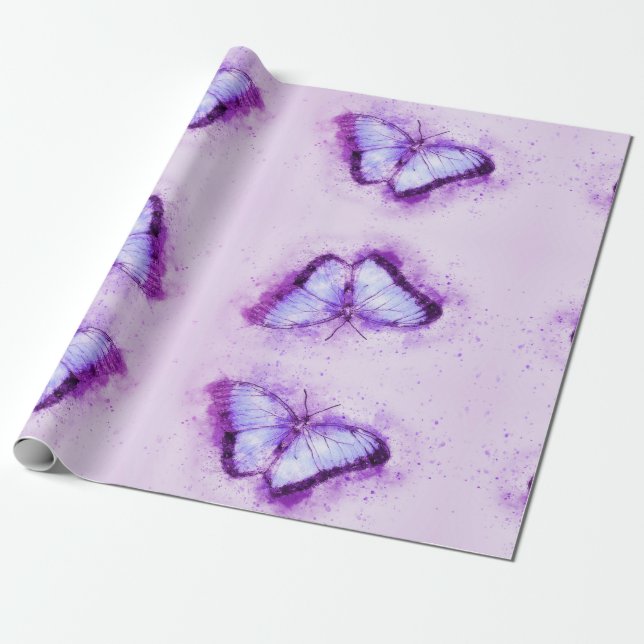 Schöner Watercolor-lila Schmetterling Geschenkpapier (Ungerollt)