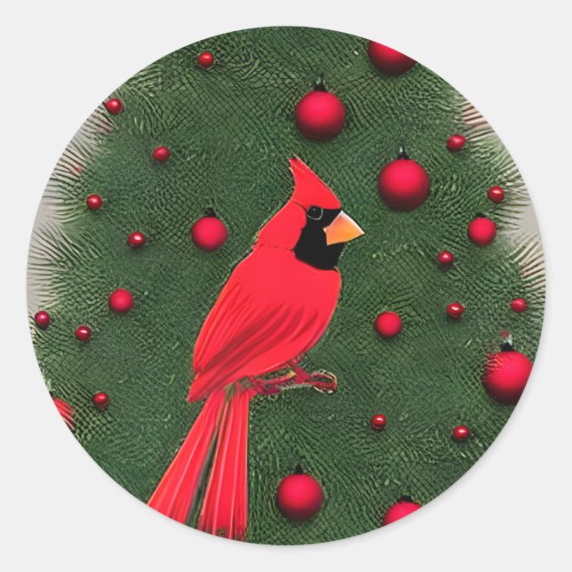Schöner Weihnachts-Roter Kardinal Runder Aufkleber (Vorderseite)