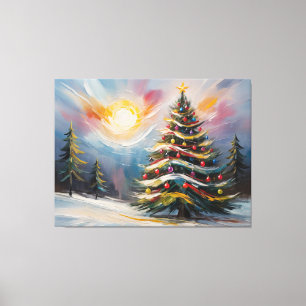 Schöner Weihnachtsbaum im Snowy Wonderland Leinwanddruck