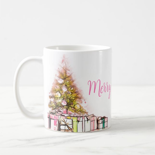 Schöner Weihnachtsbaum mit Geschenken Kaffeetasse (Links)