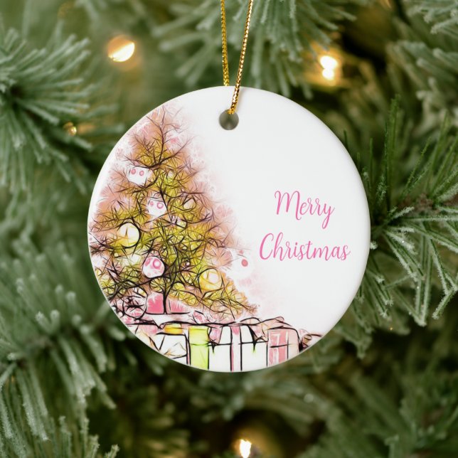 Schöner Weihnachtsbaum mit Geschenken Keramik Ornament (Baum)