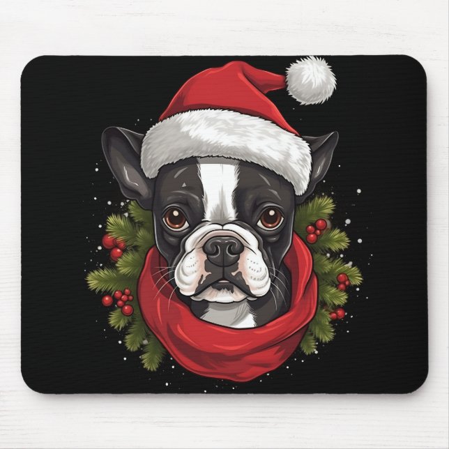 Schöner Weihnachtsboston Terrier Dog Mousepad (Vorne)