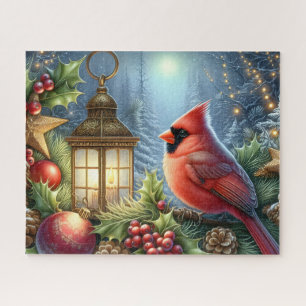Schöner Weihnachtskardinal mit Laterne