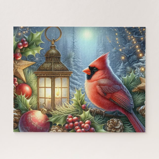 Schöner Weihnachtskardinal mit Laterne (Horizontal)