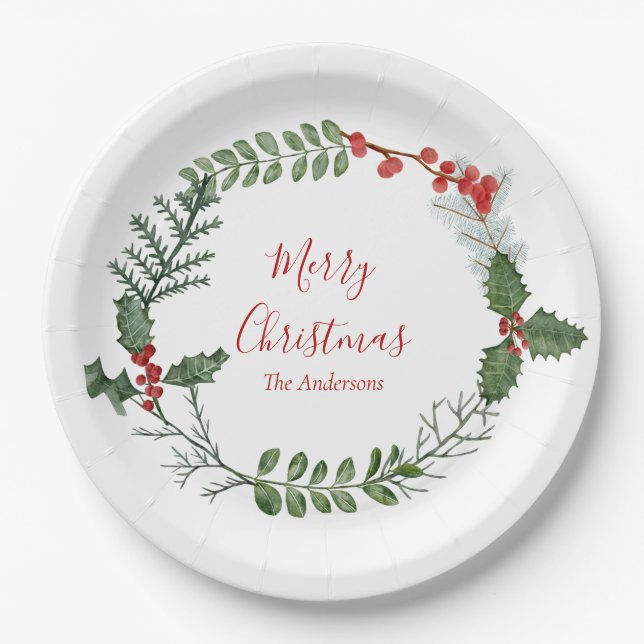 Schöner Weihnachtskranz in Rot und Grün Pappteller (Vorderseite)