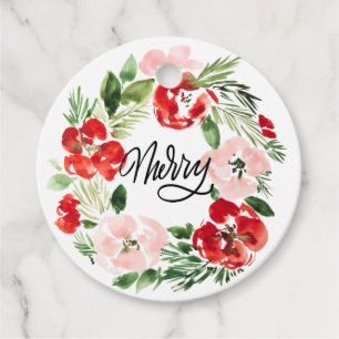 Schöner Weihnachtskranz in Wasserfarbe froh Geschenkanhänger