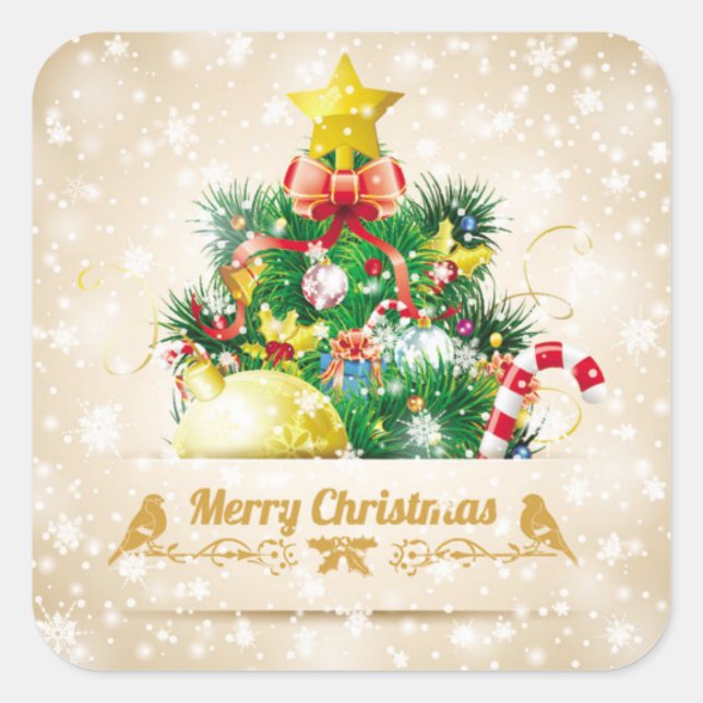 Schöner Weihnachtssticker mit glattem Schnee Quadratischer Aufkleber (Vorderseite)
