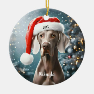 Schöner Weimaraner mit Weihnachtsmannmütze Weihnac Keramik Ornament