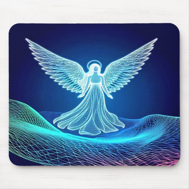 Schöner weißer Neon-Engel-Computermauspad Mousepad (Vorne)