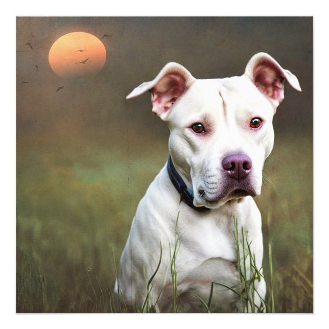 Schöner weißer Pitbull Fotodruck (Vorne)
