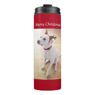 Schöner weißer Rentier Welpenhund Weihnachten Ro Thermosbecher