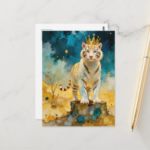 Schöner Weißer Tiger in einer Goldenen Krone Postkarte