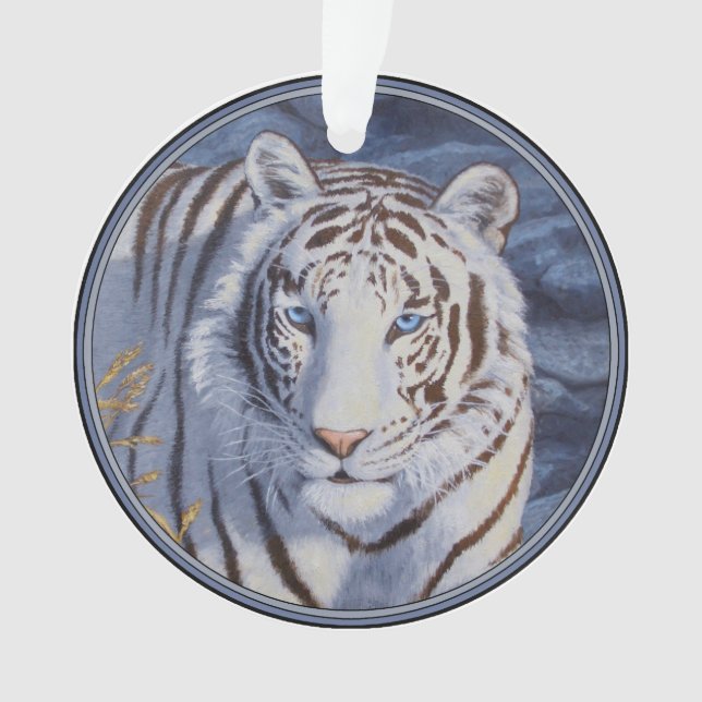Schöner weißer Tiger mit kristallblauen Augen Ornament (Vorderseite)