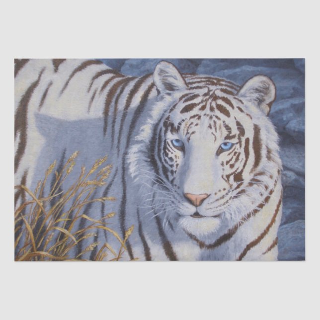 Schöner weißer Tiger mit kristallblauen Augen Seidenpapier (Vorderseite)