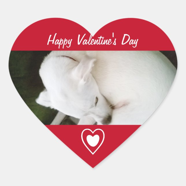 Schöner weißer Welpenhund schlafend Red Heart Herz-Aufkleber (Vorderseite)