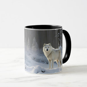 Schöner Weißer Wolf im Schnee Wildnis Draußen Tasse