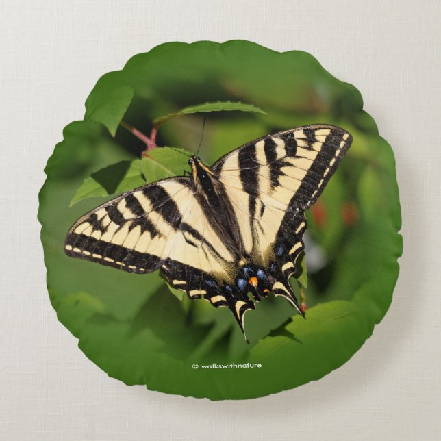 Schöner Western Tiger Frack Butterfly Rundes Kissen (Vorderseite)