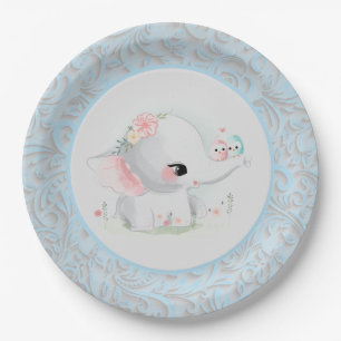 Schöner White Baby Boy Elephant Pappteller