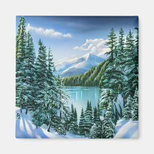 Schöner Winterhimmel Bergsee Magnet