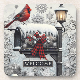 Schöner Winterschnee Kardinal/Weihnachten/Mailbox Getränkeuntersetzer