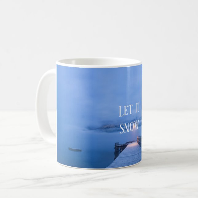 Schöner Wintersee mit Zitat Kaffeetasse (Vorderseite Links)