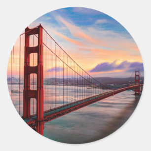 Schöner Wintersonnenuntergang bei Golden gate Runder Aufkleber